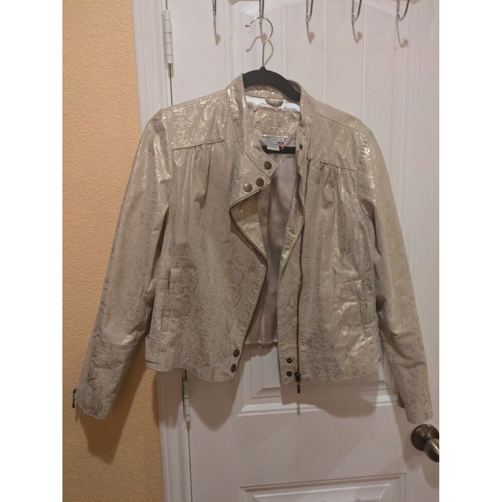 Live A Little size Medium Women’s Beige Metallic Leather Moto Jacket